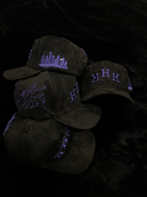 NY - Houston Hat Black Suede Style with Purple Embroidery