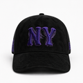 New York Hat - Black Suede Style with Purple Embroidery