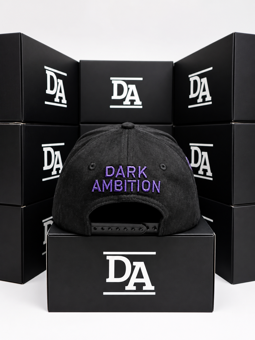 New York Hat - Black Suede Style with Purple Embroidery