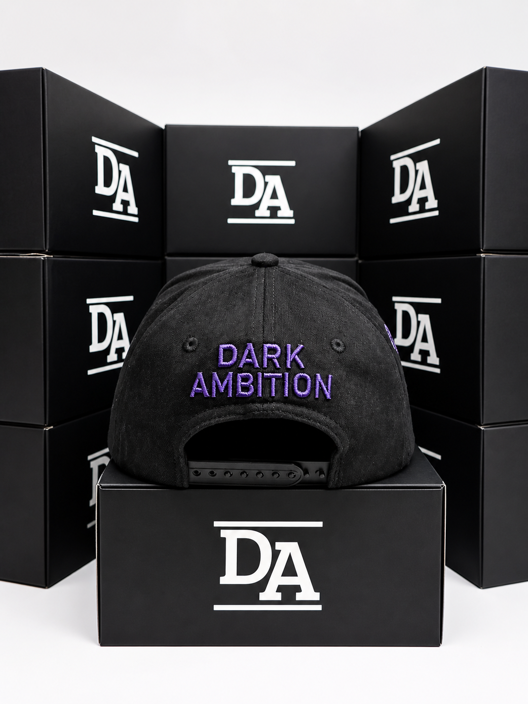 New York Hat - Black Suede Style with Purple Embroidery
