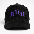 Houston Hat – Black Suede Style with Purple Embroidery