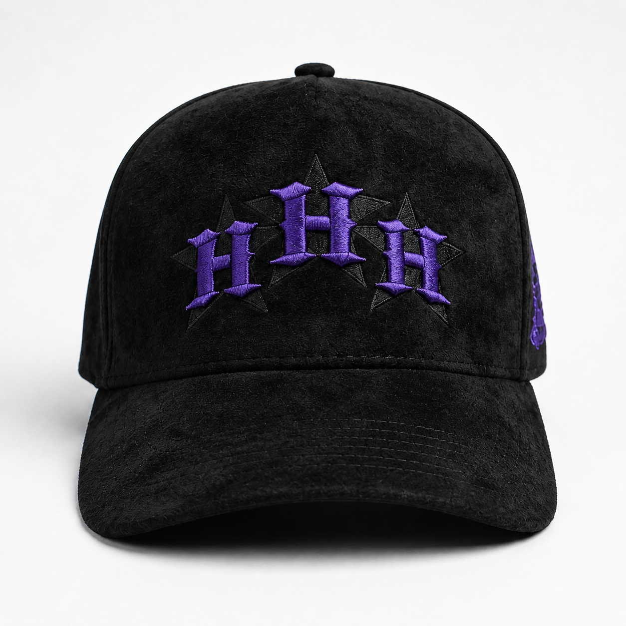 Houston Hat – Black Suede Style with Purple Embroidery