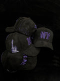 NY - Houston Hat Black Suede Style with Purple Embroidery